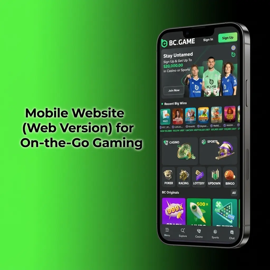 BC Game mobile website running in browser with casino games and betting options accessible on smartphone in India